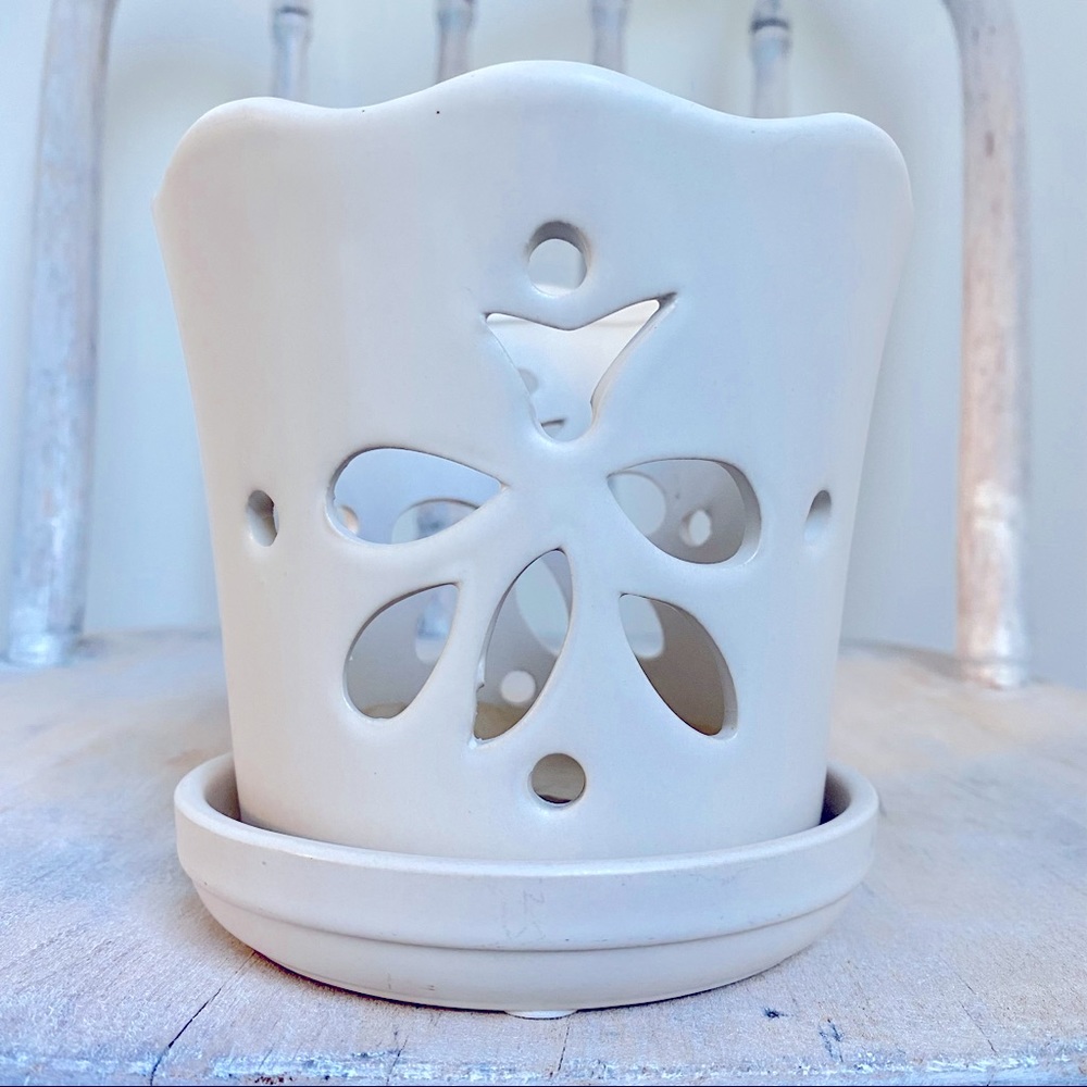 White Ceramic Unique Orchid Pot